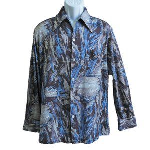 Vintage 70s JoeL Disco Shirt Poly Knit Dagger Pointed Collar Abstract L